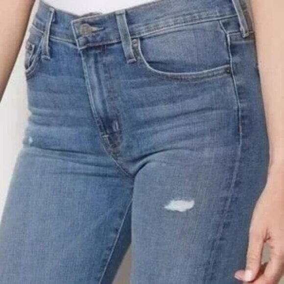 Edwin Elin Crop Straight Jeans Womens 27 Blue Distressed - Picture 5 of 14